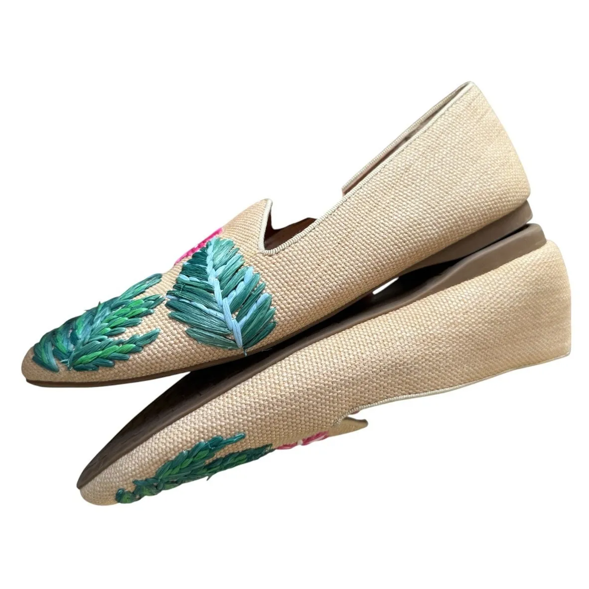 Birdies Heron Tropical Raffia Embroidered Floral Round Toe Slip On Flats-Size 7 - Image 4