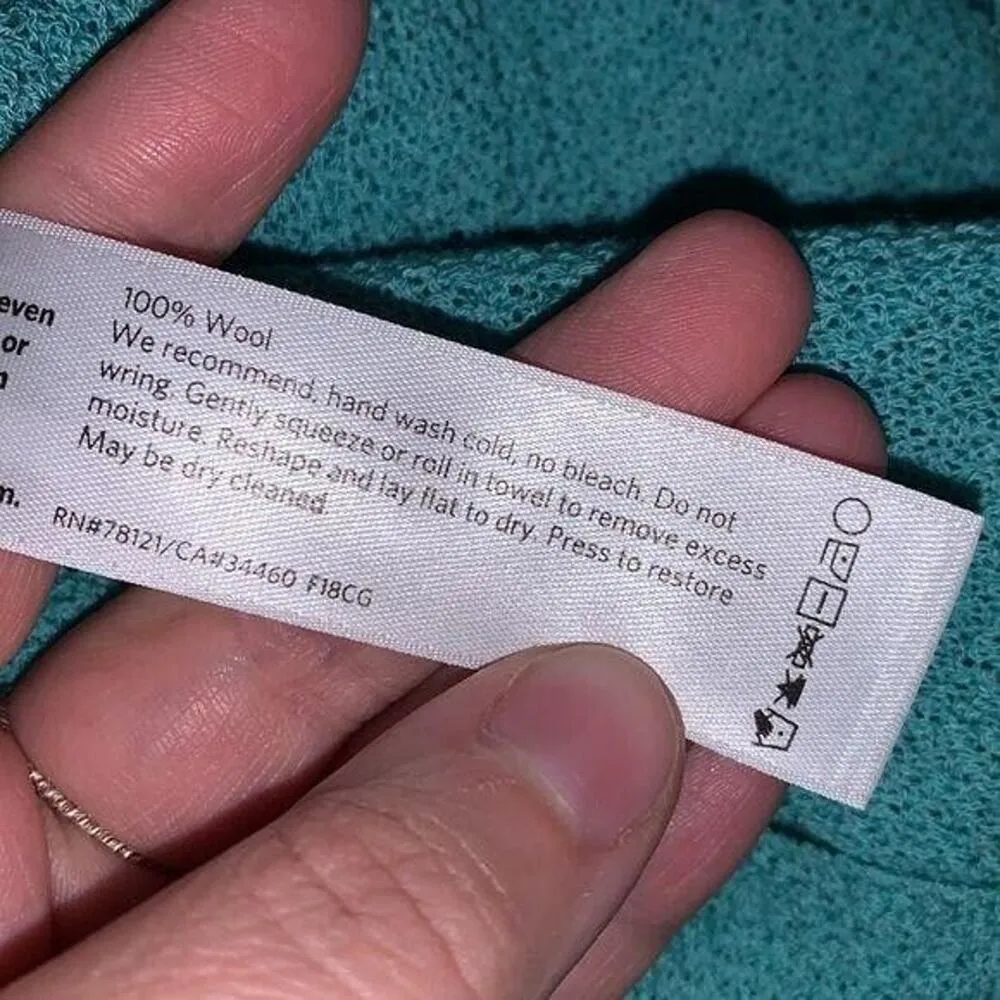 Eileen Fisher Womens Sweater Wool Pullover V Neck Asymmetrical Teal Green Large - Image 7