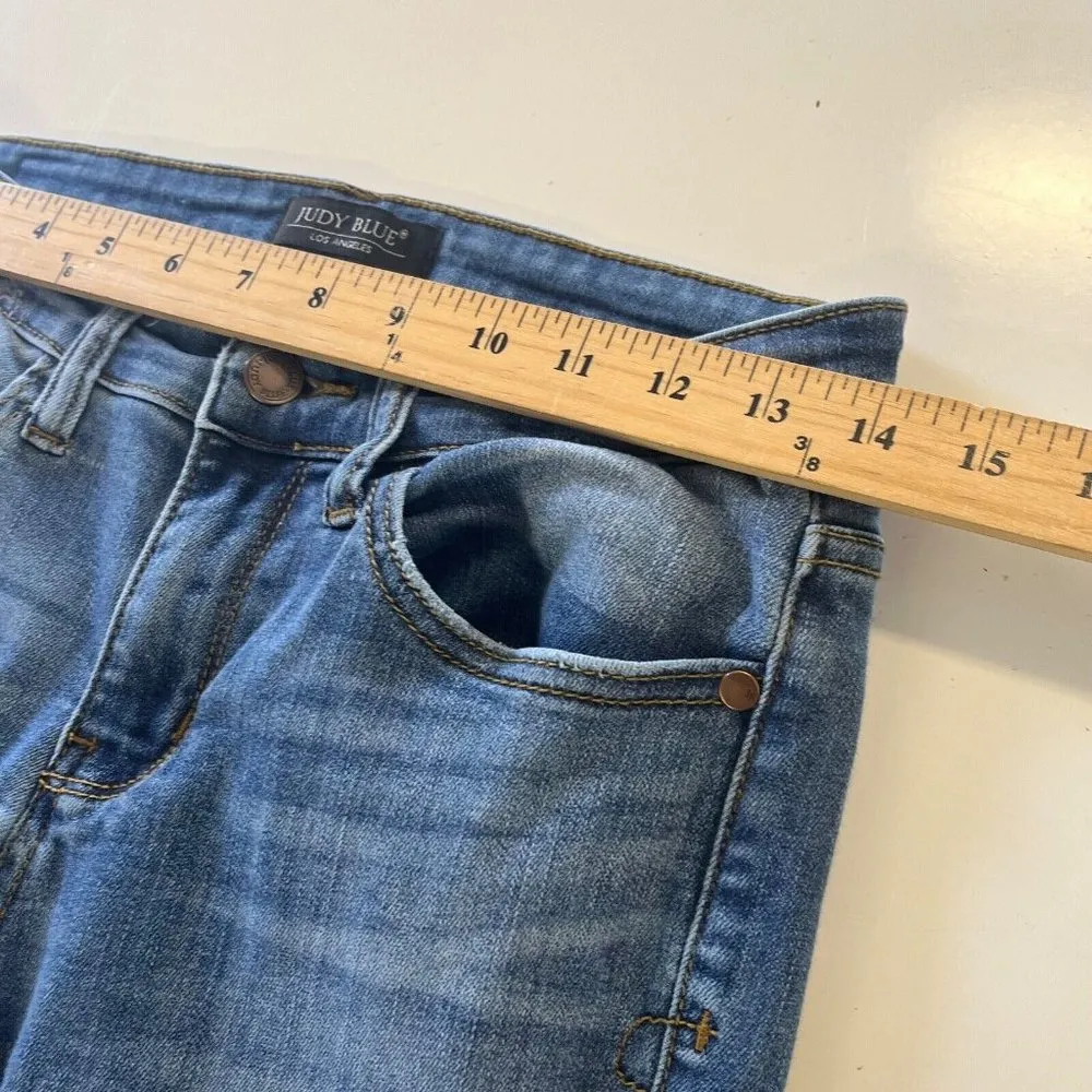 Judy Blue Relaxed Fit Medium Wash Distressed Holes Loose Denim Jean 7/28 28x26 - Image 8