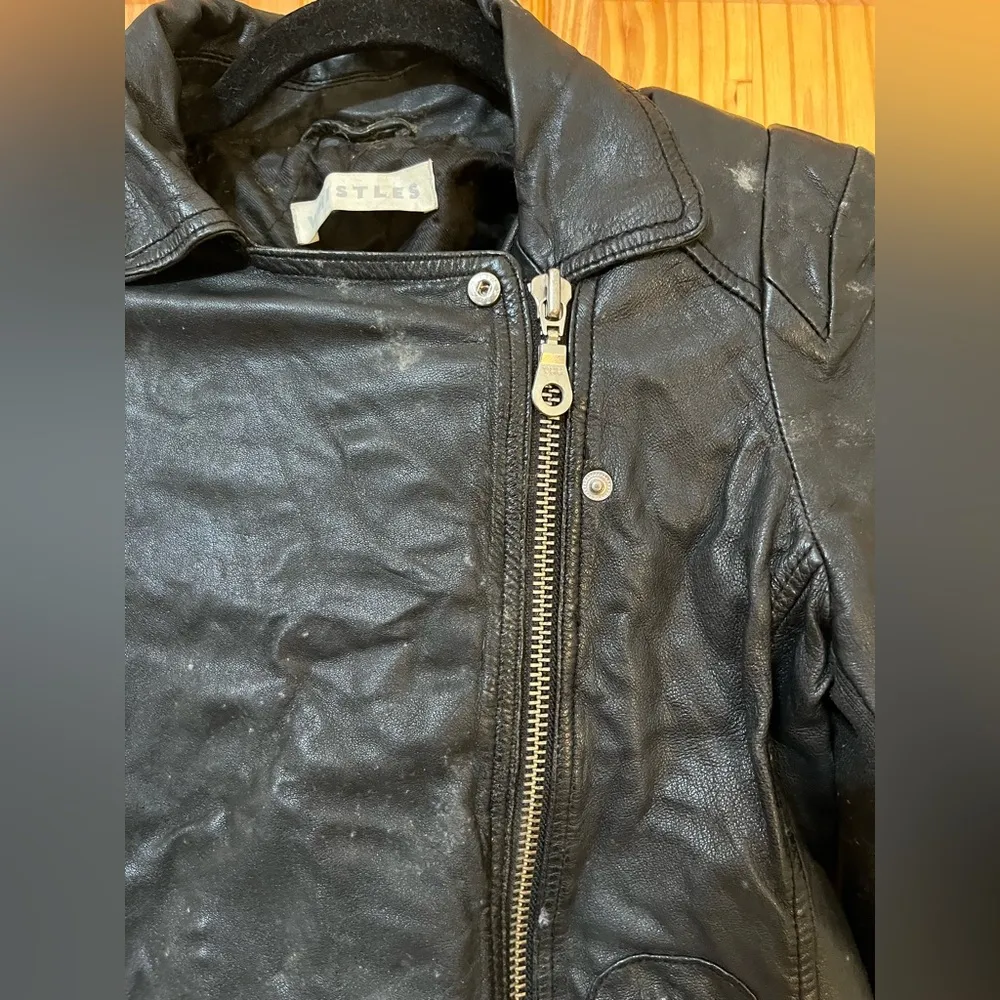 Whistles Black Leather Jacket Size 4 - Image 2