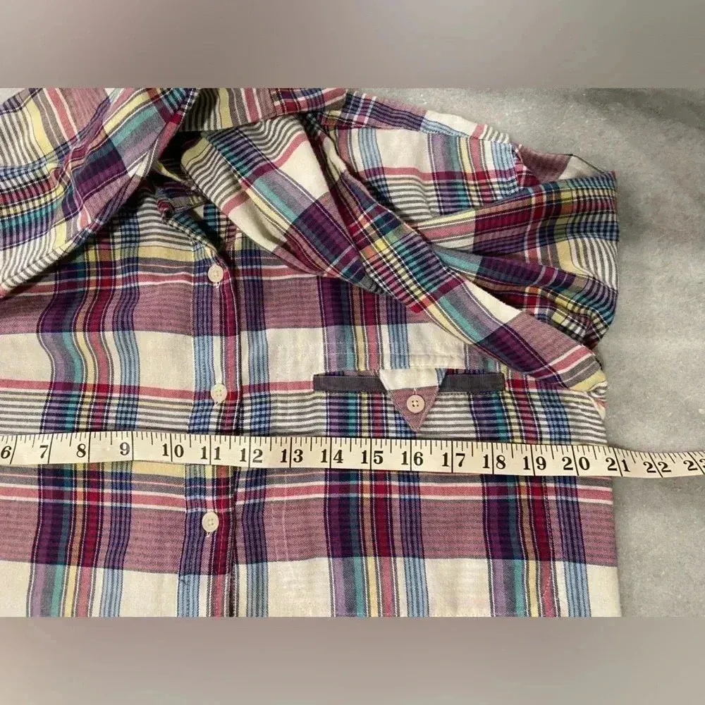 VTG Averroe Cotton Blend Plaid Flannel Corduroy Trim Triangle Locket Size S Pink - Image 10