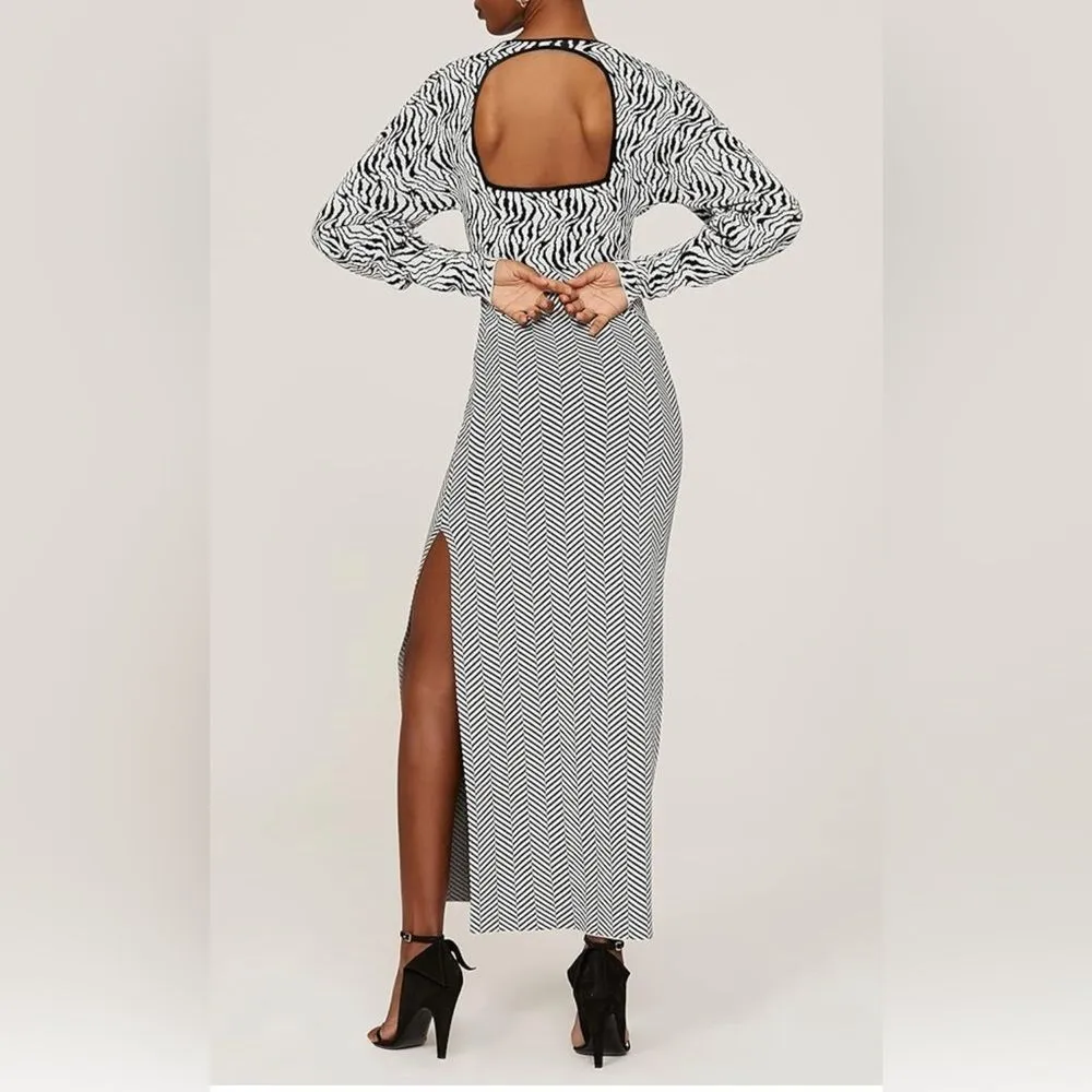 Esteban Cortazar Collective RTR Zebra Animal Print Sweater Dress Maxi Lg Black - Image 3