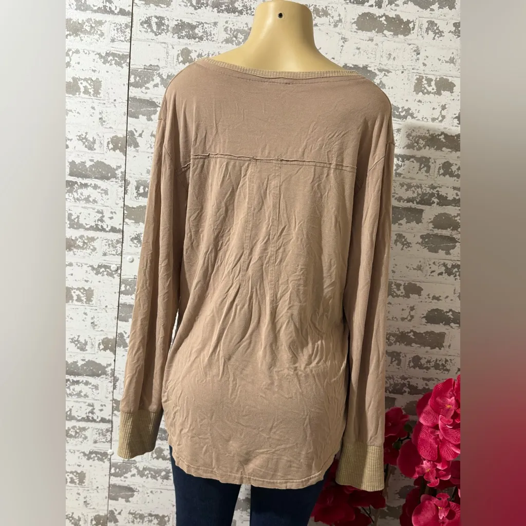 POL Taupe Long Sleeve Top With Pocket Detail - Image 3