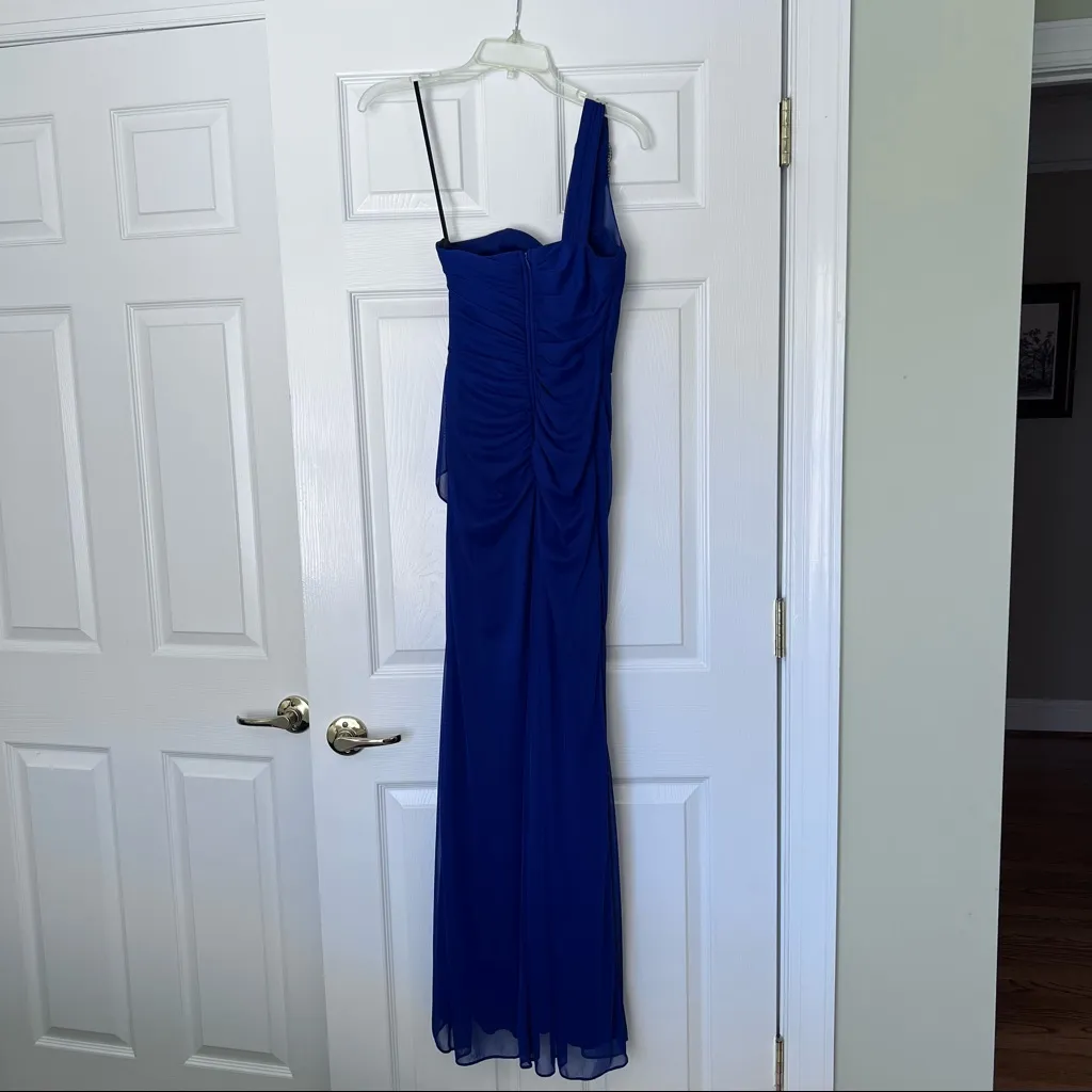 XSCAPE formal dress sapphire blue one shoulder wedding prom size 2 - Image 2