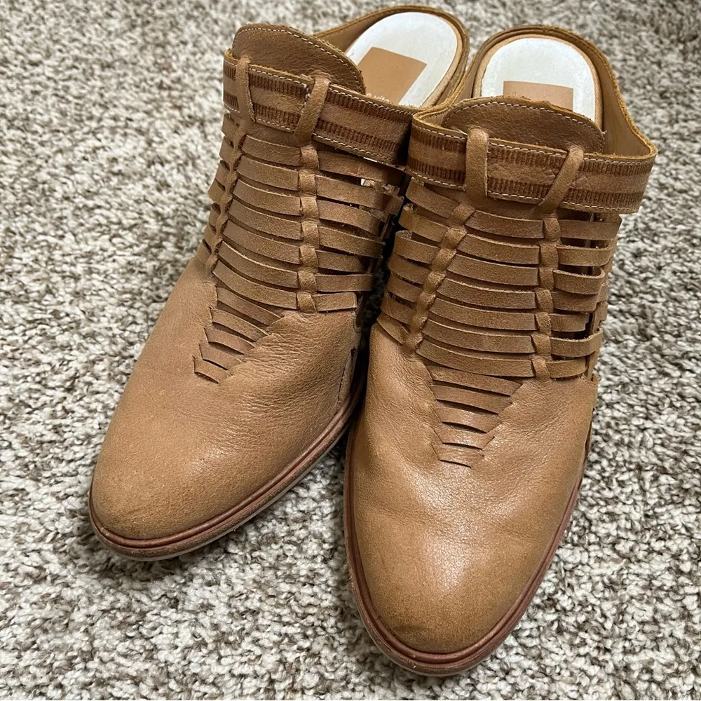 DOLCE VITA Camel Brown Almond Toe Block Heel Slip On Leather Mules Size 8.5 - Image 8