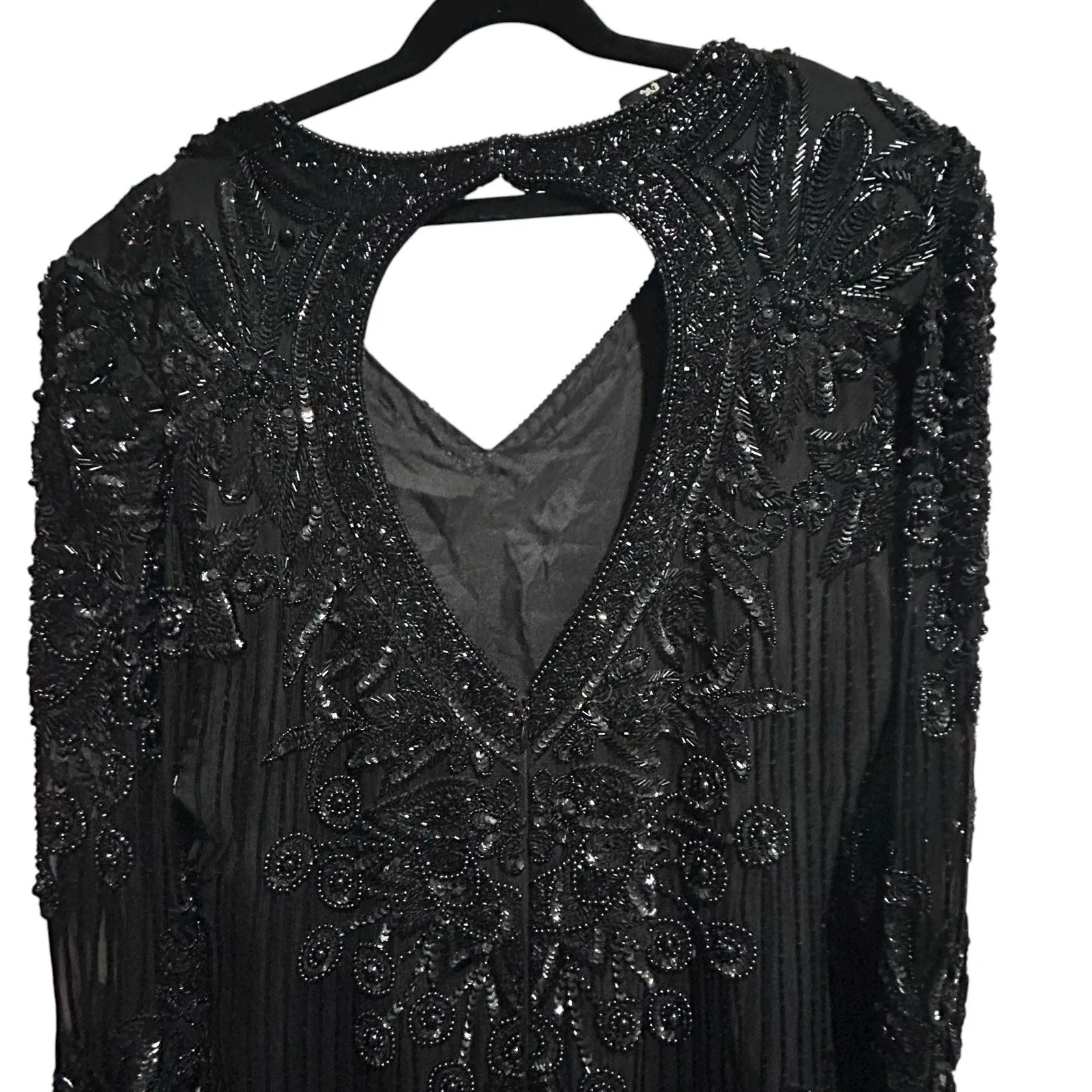 Vintage Right Choice Silk Beaded Gown Black Evening Dress 1980s Made‎ in India Size 6 - Image 9