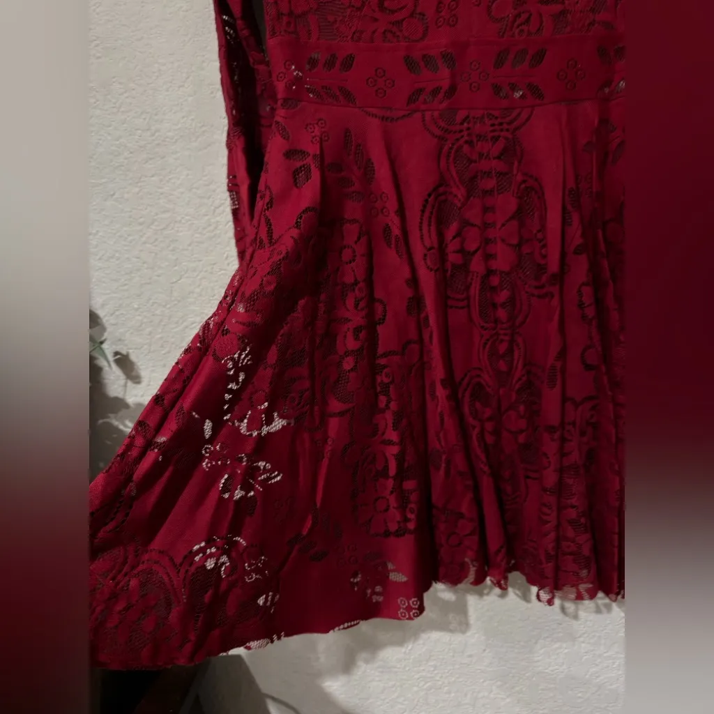 Free People Lace Lovers Folk Song Bell Sleeve Boho Dress - Image 12