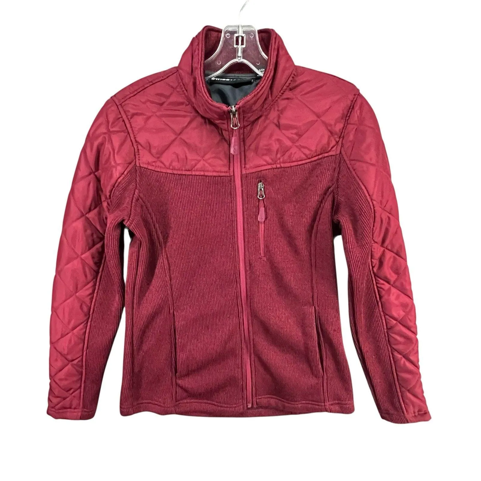 Swiss Tech Jacket Women S Maroon Red Full Zip Knit Pocket Quilted Lined Outdoors - Image 1