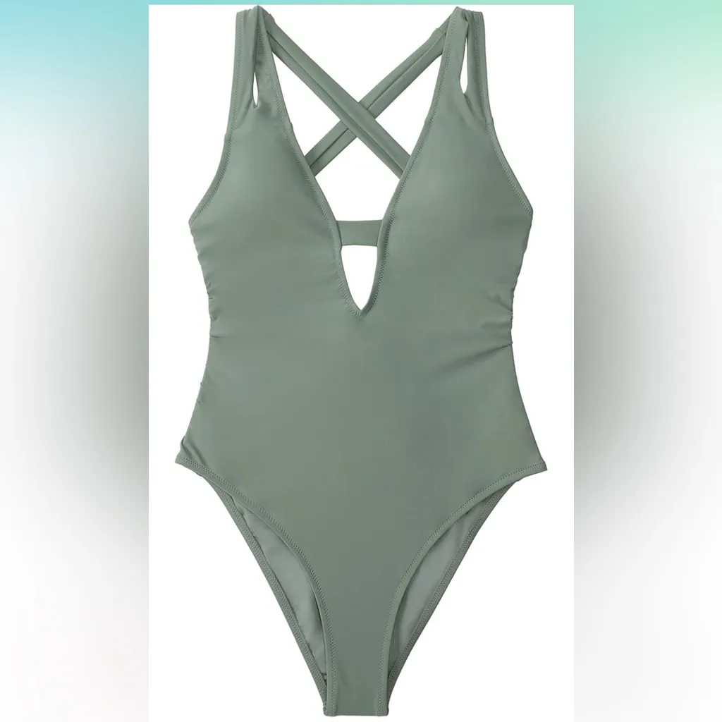 CUPSHE Women One Piece Swimsuit Deep V Neck‎ Strappy Swimwear Bathing suit small - Image 5