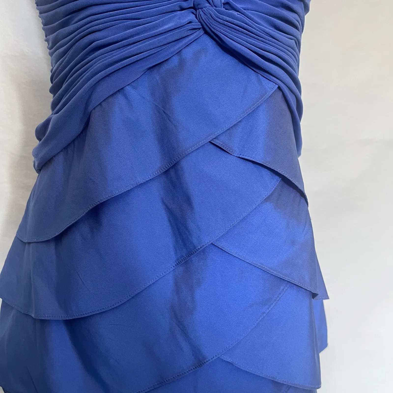 Adrianna Papell Bandage Dress Purple Fairy Glam Romantic Tier Scalloped Satin - Image 4