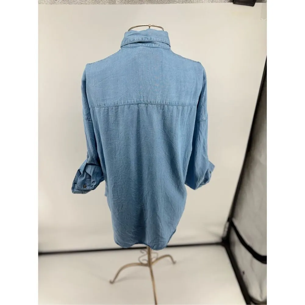 Massimo Dutti Blue Roll Up Sleeve Womens Button Up Shirt Size 2 Model 5185 - Image 9