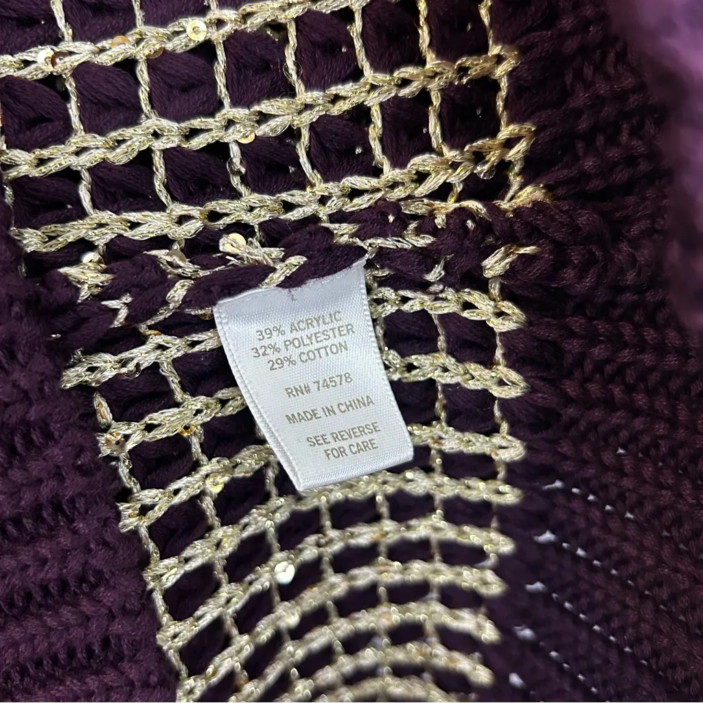 Cache Plum Purple/Gold Cowl Neck Knit Pullover Sweater Size Large - Image 9