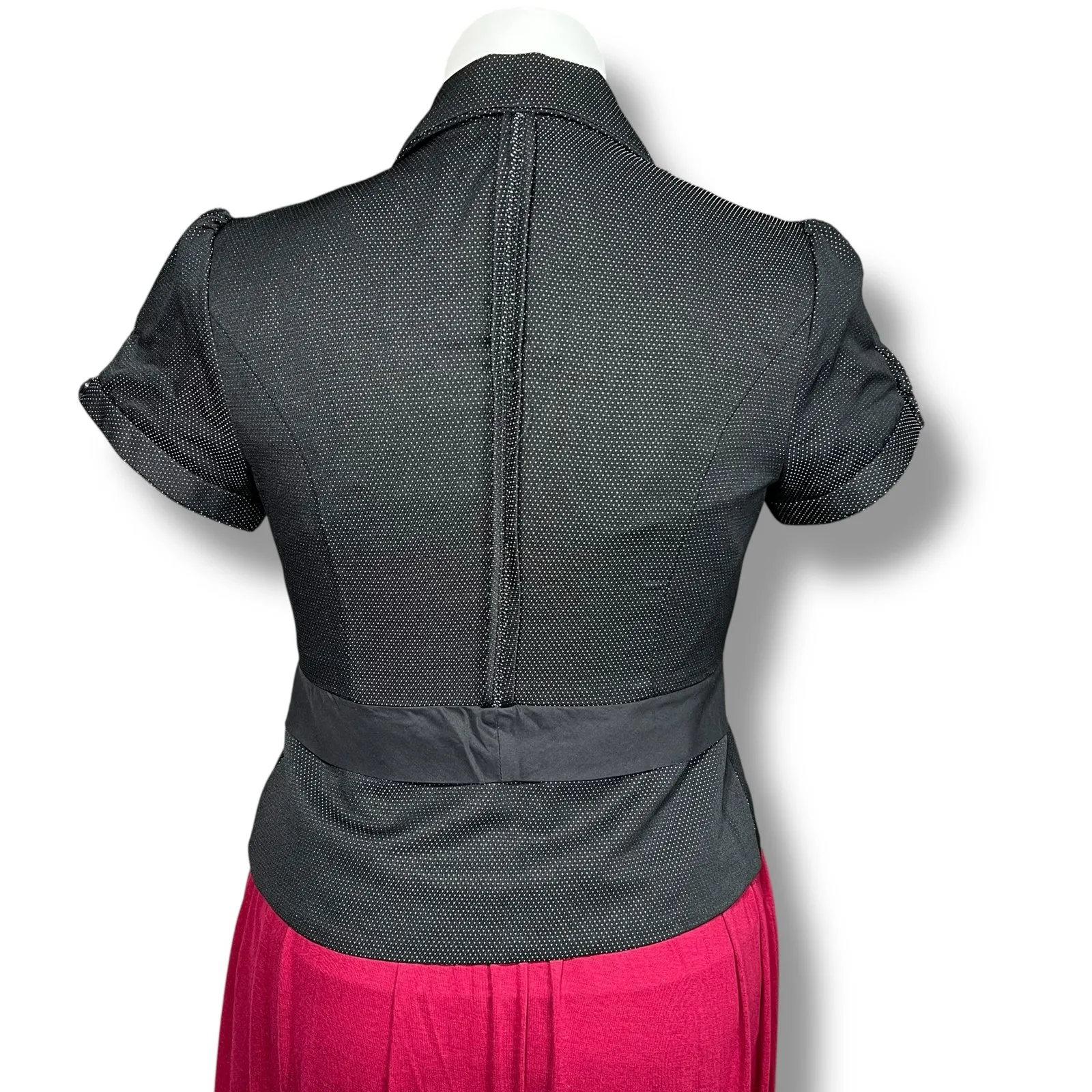 Y2K Stooshy Womens Blazer Suit Jacket Short Sleeve Tie Closure Polka Dot XL Black - Image 3