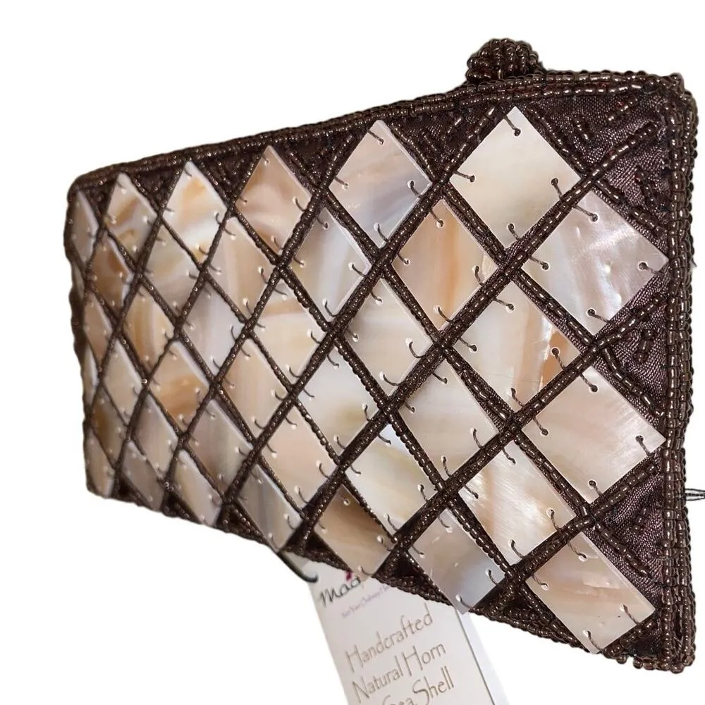 Mad Bags Natural Horn & Sea Shell Mini Clutch Wristlet Brown - Image 8