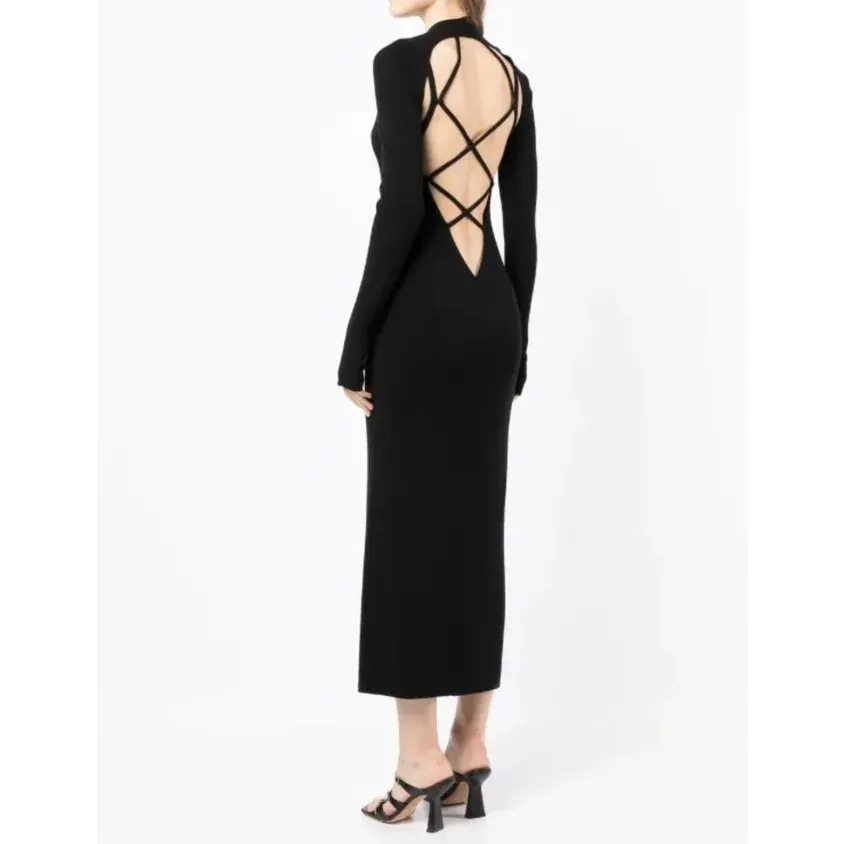 Dion Lee Midi Dress Plaited Merino Rib Size XXS Black - Image 9