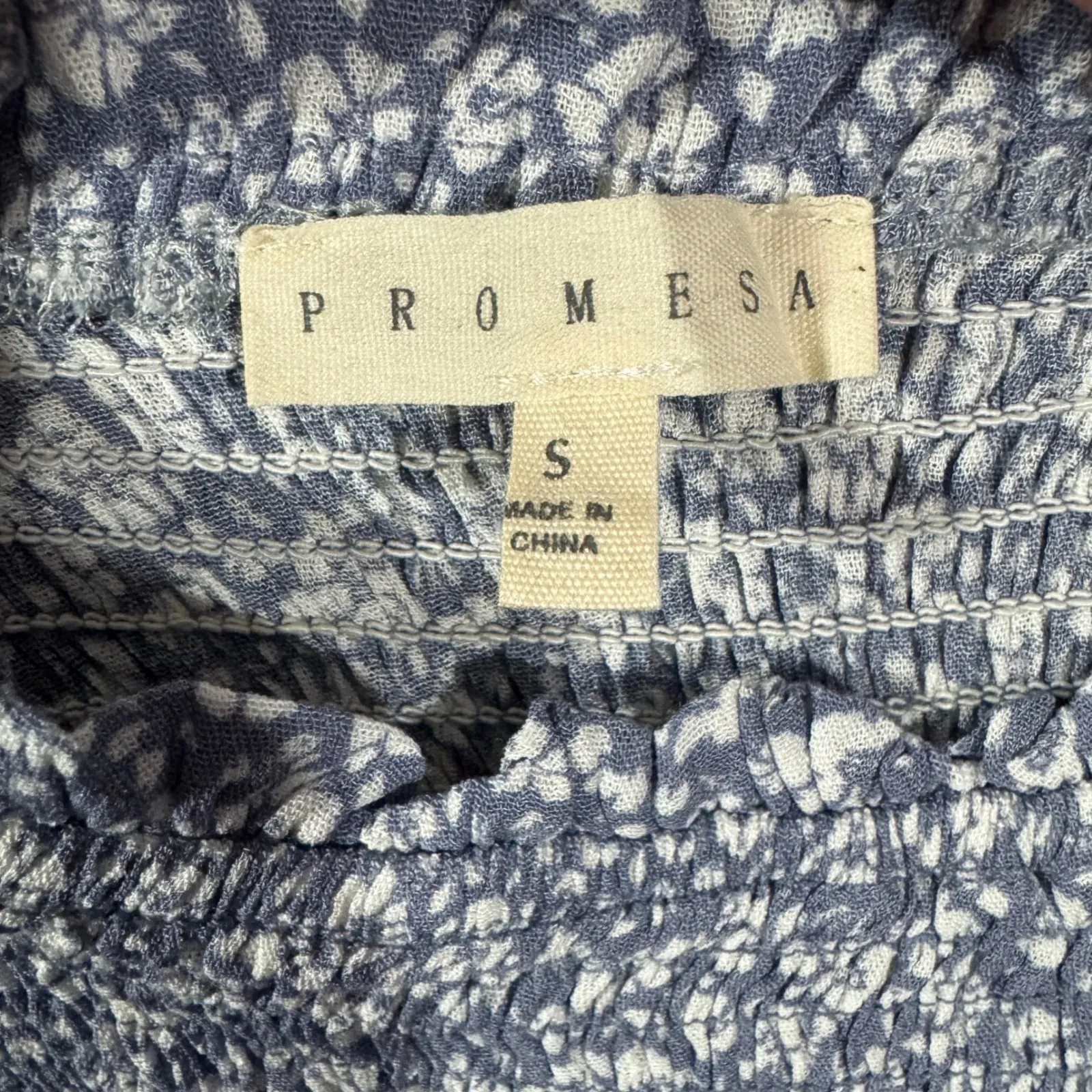 Promesa Blue Floral Smocked Puff Sleeve Mini Dress Size Small - Image 6