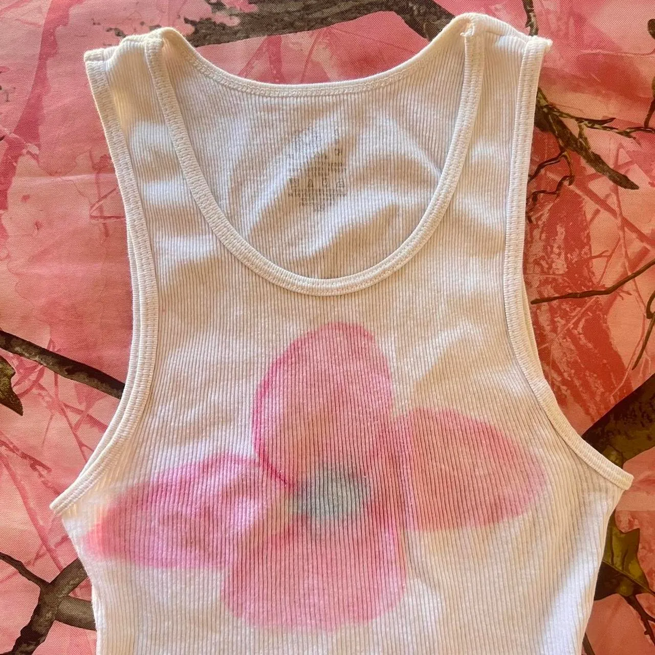 y2k pastel pink watercolor hibiscus flower cotton ribbed tank top - Image 4