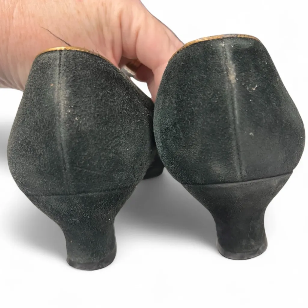 Vintage Salvatore Ferragamo Black Suede Block Kitten Heels size 8 B - Image 5