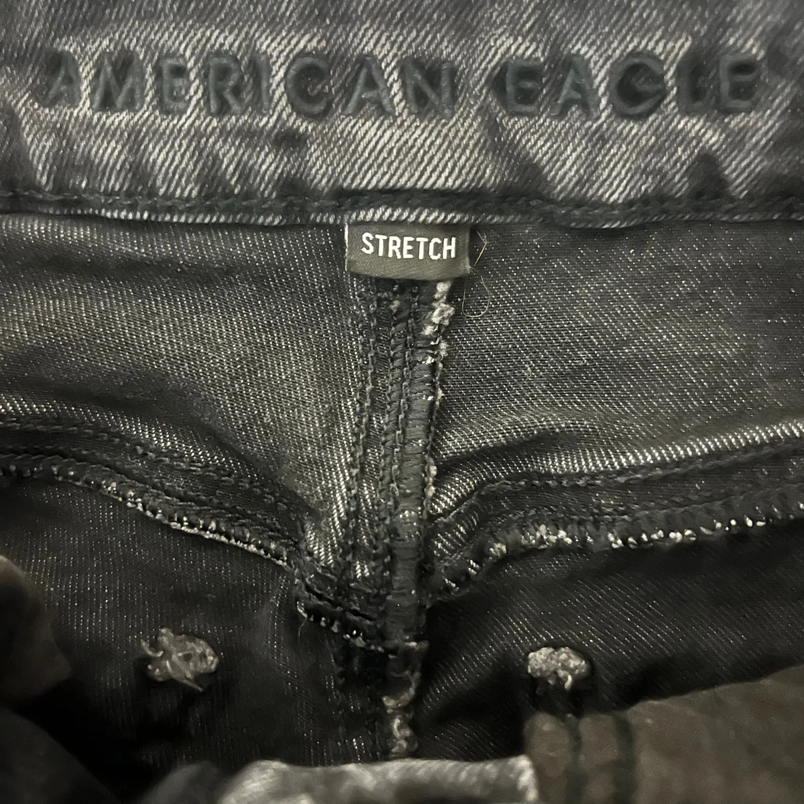 American Eagle Curvy Mom Jeans Womens 6 Black Stretch High Rise Tapered Grunge - Image 6