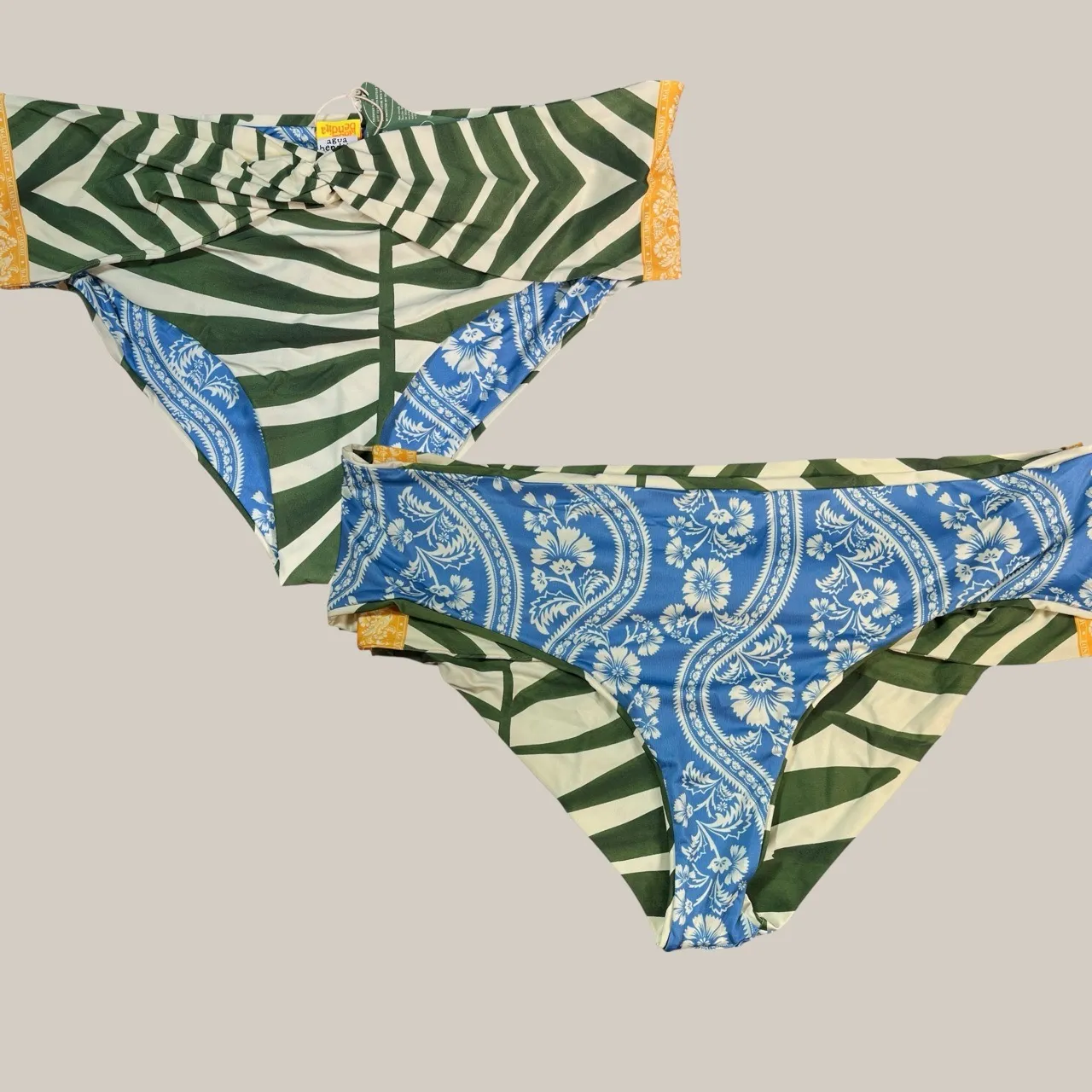 Agua Bendita Reversible Swim Bikini Bottoms Blue Floral Green White Size 3XL New - Image 2