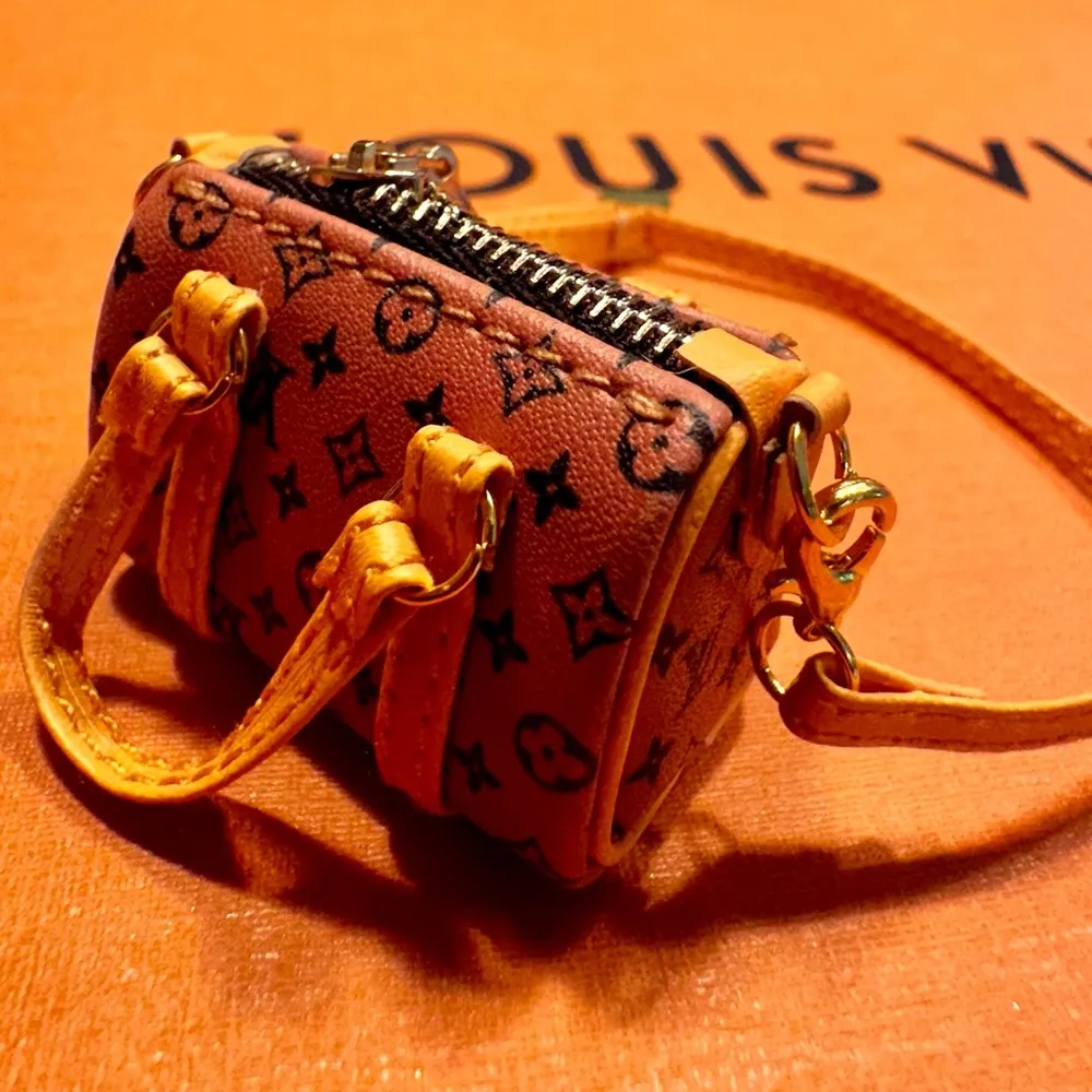 NEW HANDMADE Fashion light brown/orange speed pu leather mini bag charm/keychain - Image 5