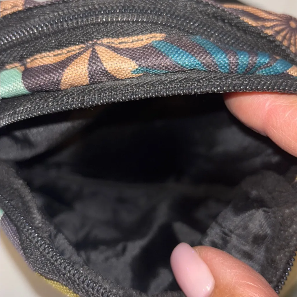 COMPASS CANVAS / NYLON CROSSBODY BAG BROWN GOLD BLUE FLORAL DESIGN MANY POCKETS - Image 9