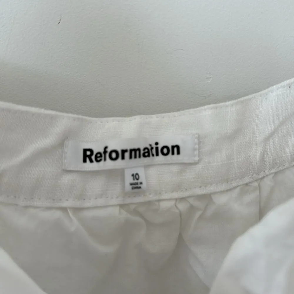 Reformation Winifred White Linen Mini Dress with Bow Detail Size: 10 - Image 8