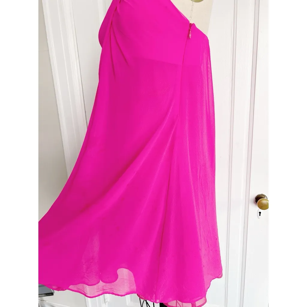 Mara Hoffman • Silk One Shoulder Mini Dress hot pink chiffon flowy a-line - Image 6