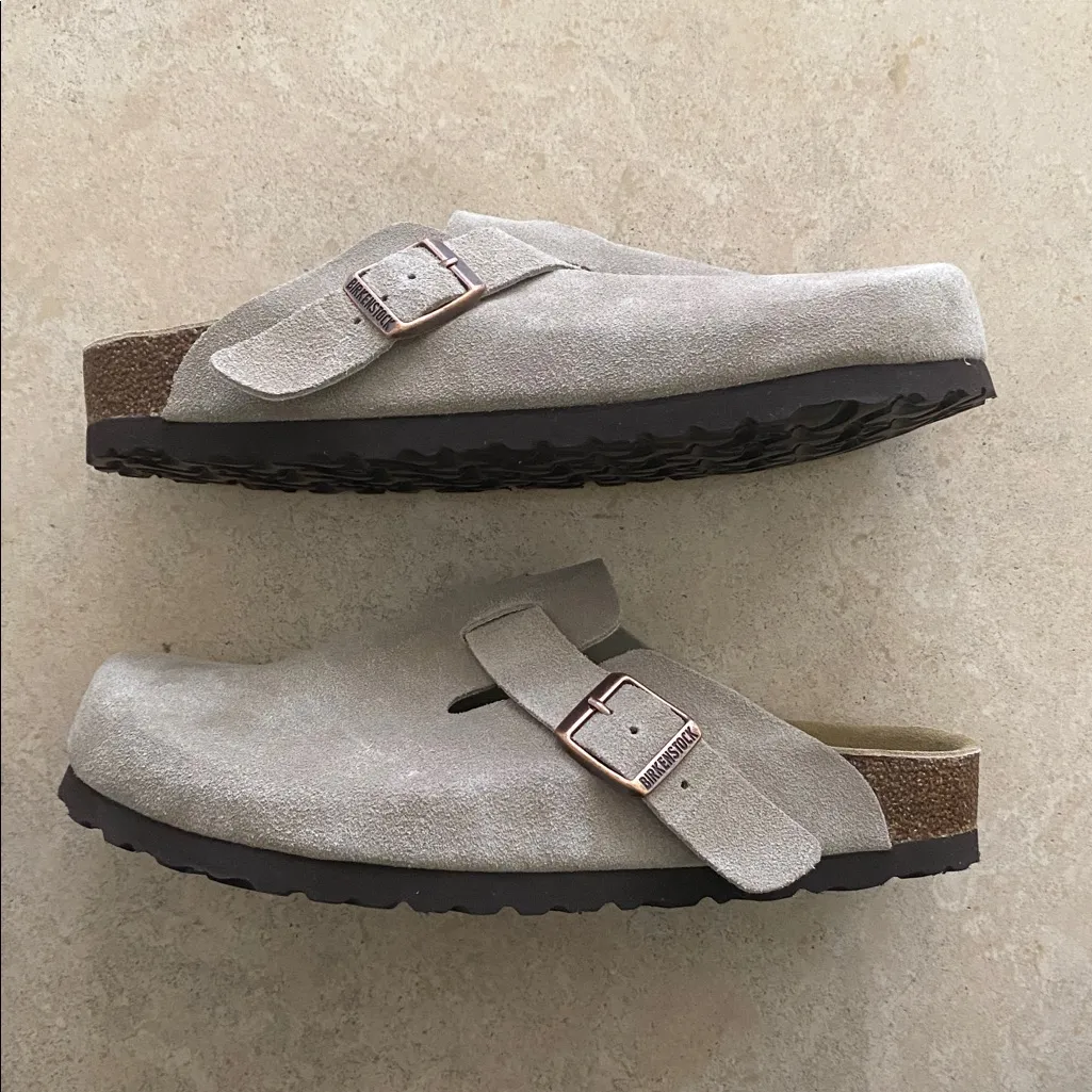 Birkenstock Boston Taupe Suede Clogs - Image 6