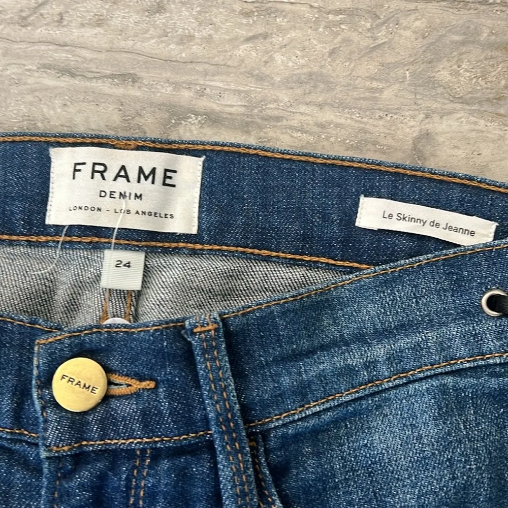 FRAME Le Skinny de Jeanne Jeans with Side Lace-Up Detail Jeans in Blue, Size 24 - Image 7