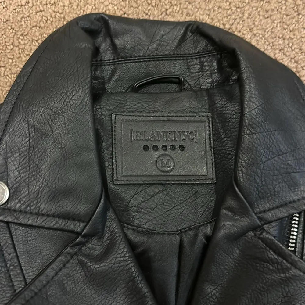 Blank NYC Faux Leather Motorcycle Jacket with Floral Patches - Size M - Image 3