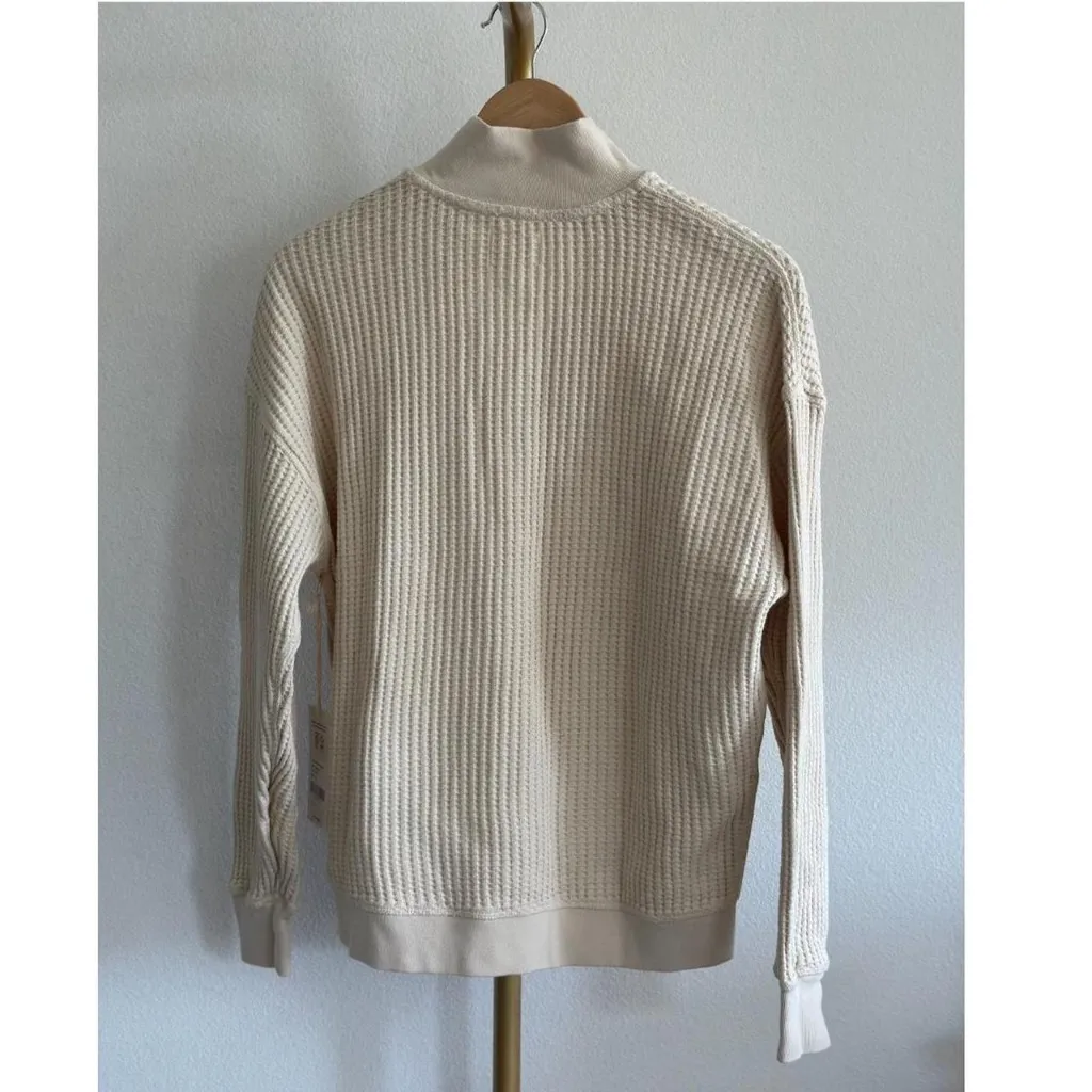 Mate the Label Organic Waffle Collared Half-Zip Sweatshirt in Bone, Size X-Small - Image 11
