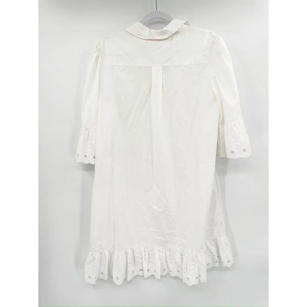 See by Chloe White Eyelet Lace Shirt Broderie Anglaise Dress NWT Size L - Image 3