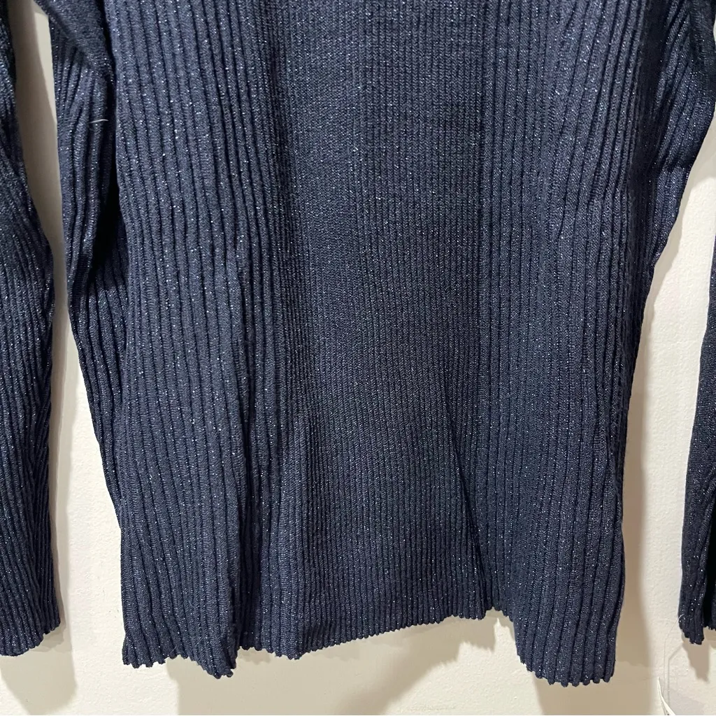 Alfani Sweater Womens Size Large Navy Blue Ribbed Metallic Knit Long Sleeve New - Image 3
