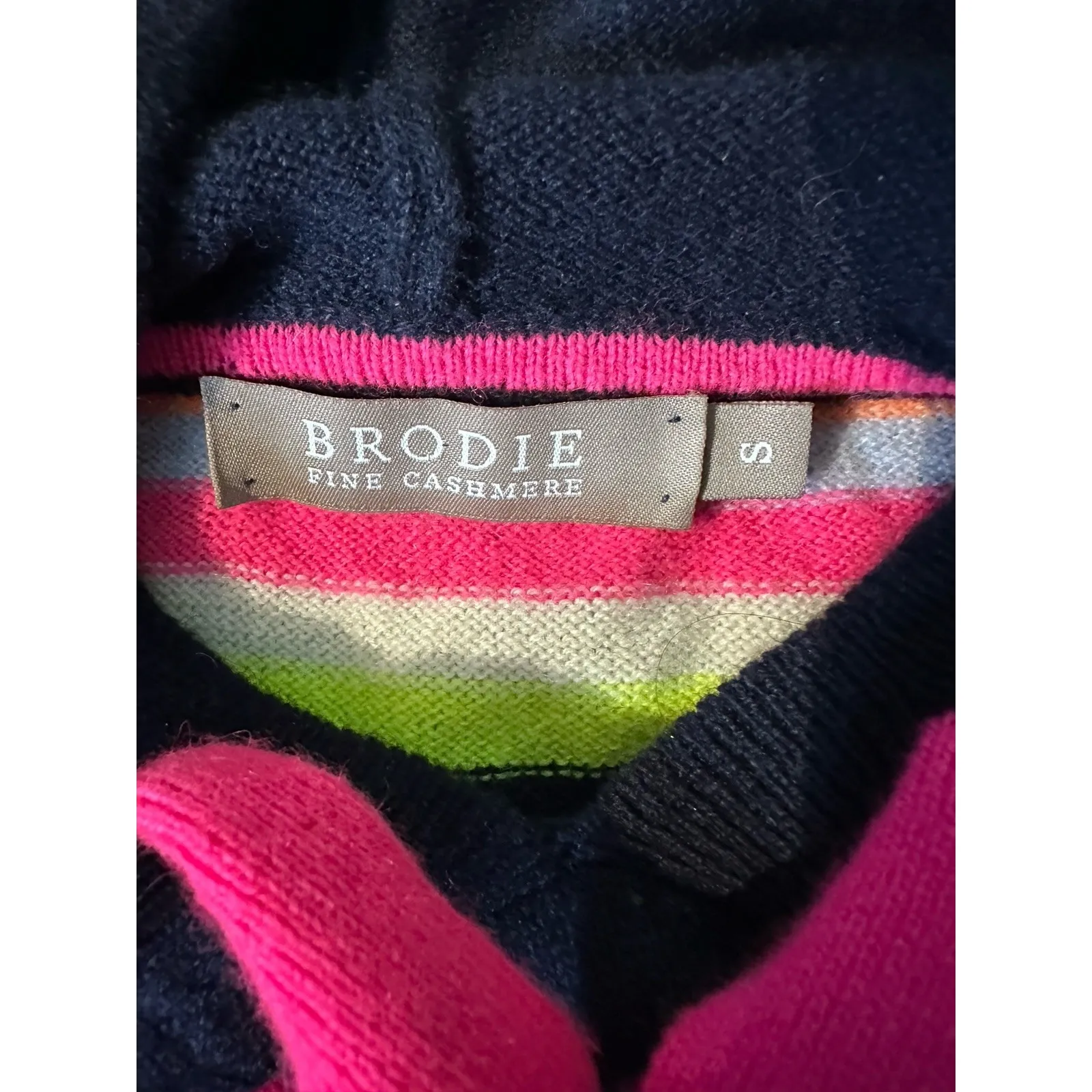 Brodie Cashmere Valencia Striped Hoodie Sweater Pullover S Washable Casual Black - Image 7