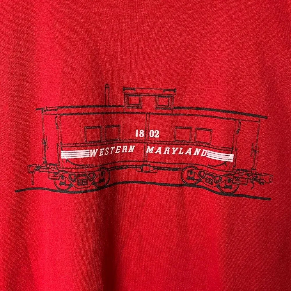Vintage 80s 90s Western Maryland Train T Shirt Red XL Extra Large USA Solid Logo - Image 15