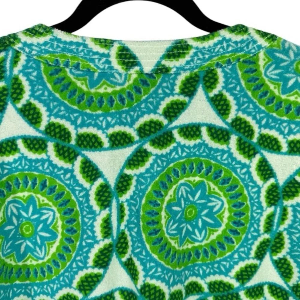 Talbots Medallion Print Terry Split Neck Tunic‎ Beach Coverup Top Green XL - Image 7