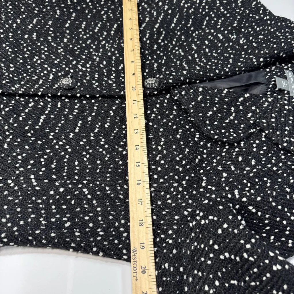 Josephine Chaus Womens 8 Black White Longline Coat Wool Blend Button Elegance - Image 6