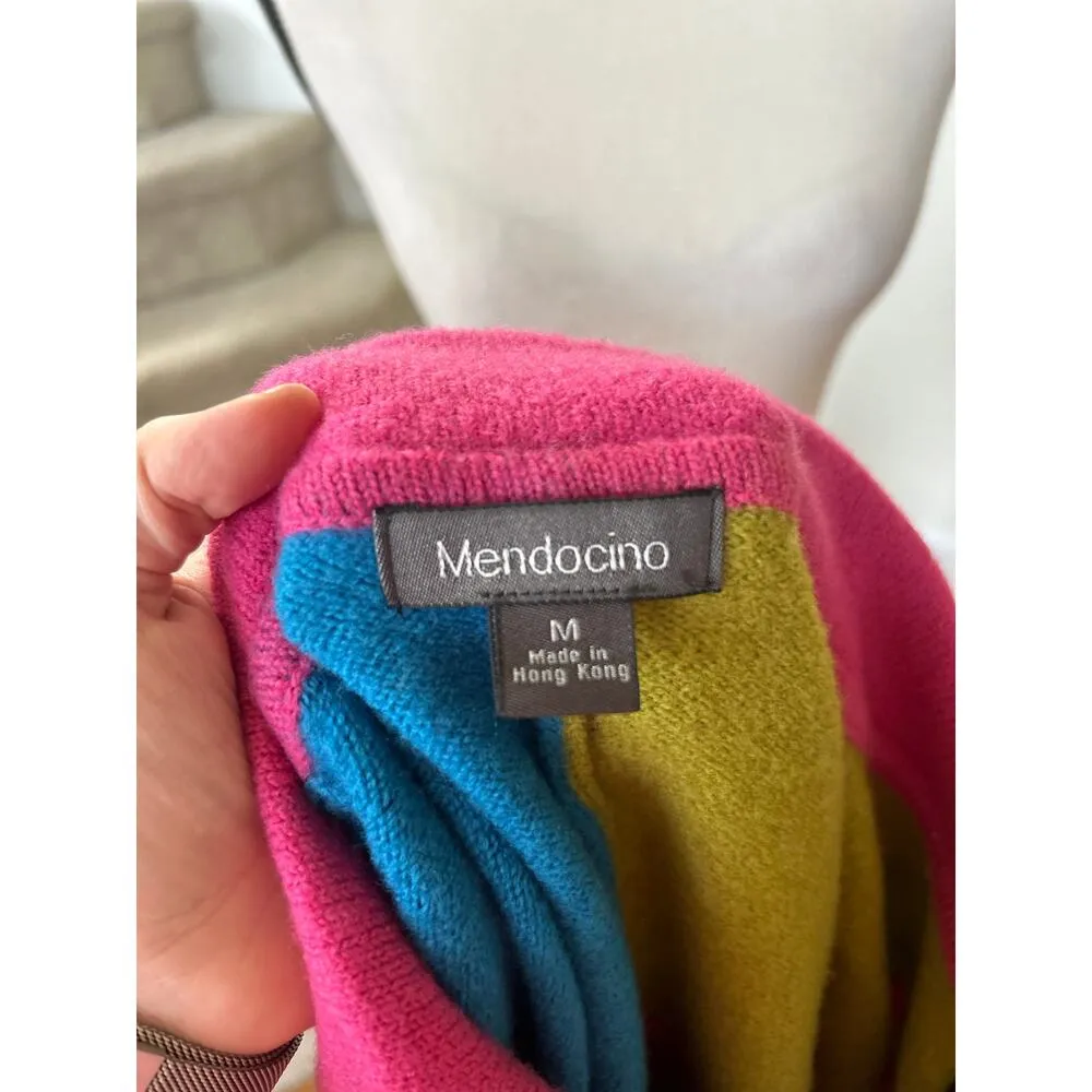 Mendocino Abstract Pink Red Green Blue Block Print Long Line Wool Cardigan Size M - Image 5