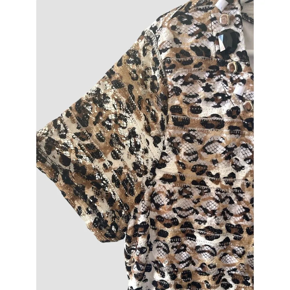 Sag Harbor Shirt Women's Size XL Leopard Embellished Neckline Short Sleeve NWT - Image 3