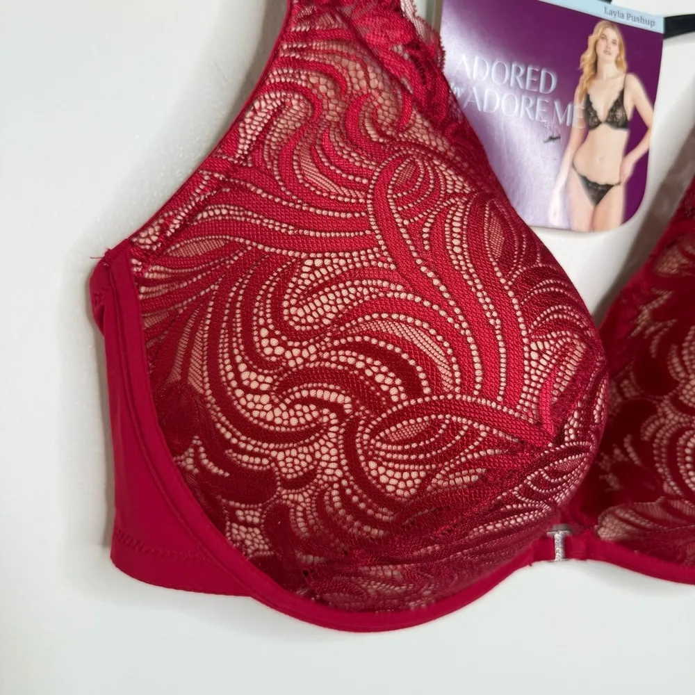 NEW Adored by Adore Me Layla Push Up Bra Red Lace 40DD Underwire - Image 4