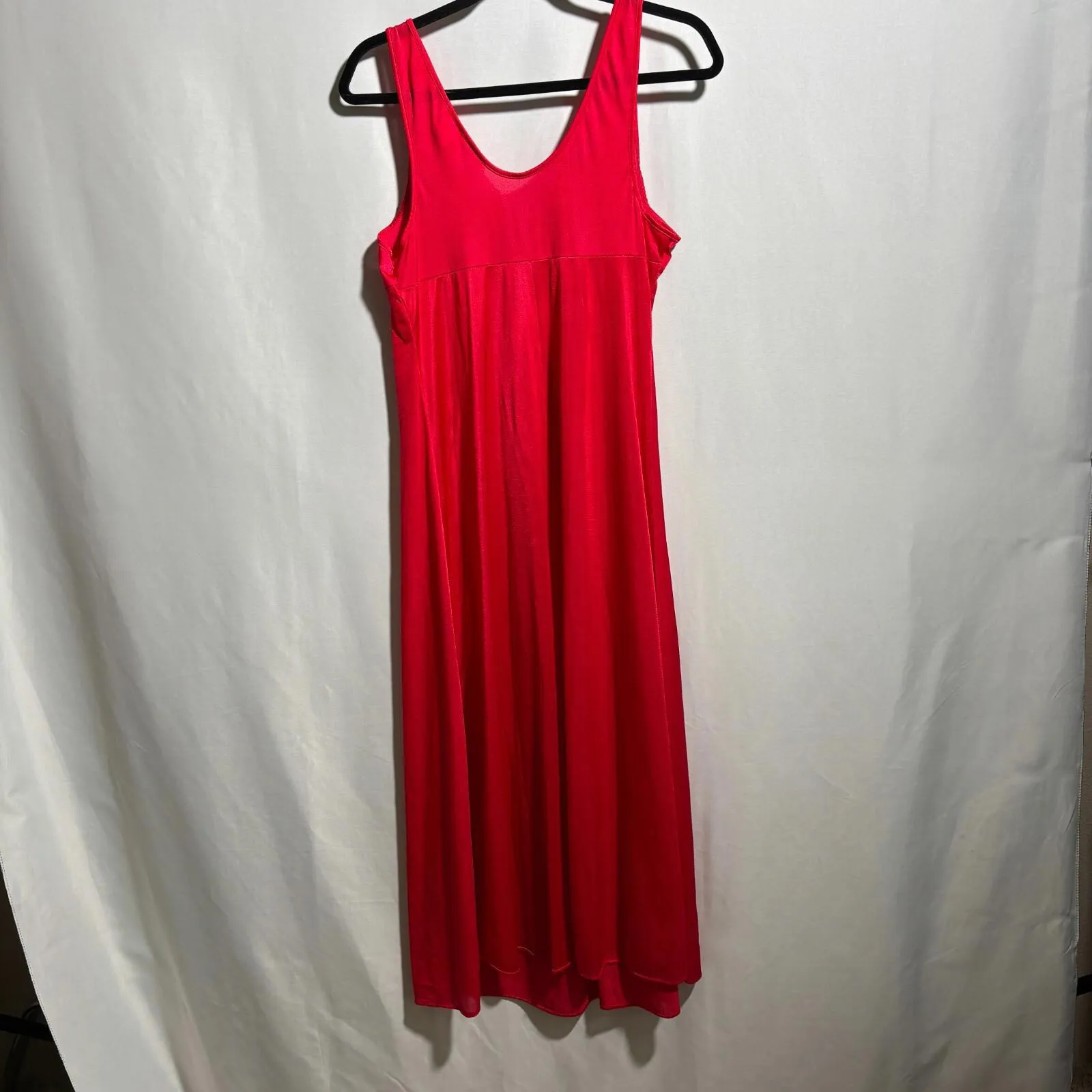 VTG Adonna Red Maxi Slip Dress Stretch Lace & Roses L Dark Romantic Vamp USA 80s - Image 3