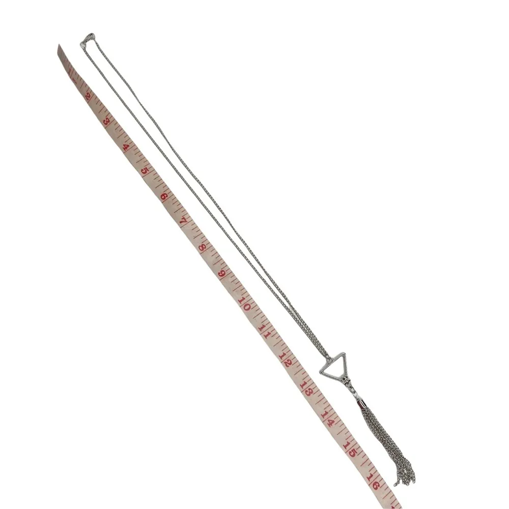 Silver Tone Triangle Tassel Pendant Curb Chain Long Necklace - Image 5