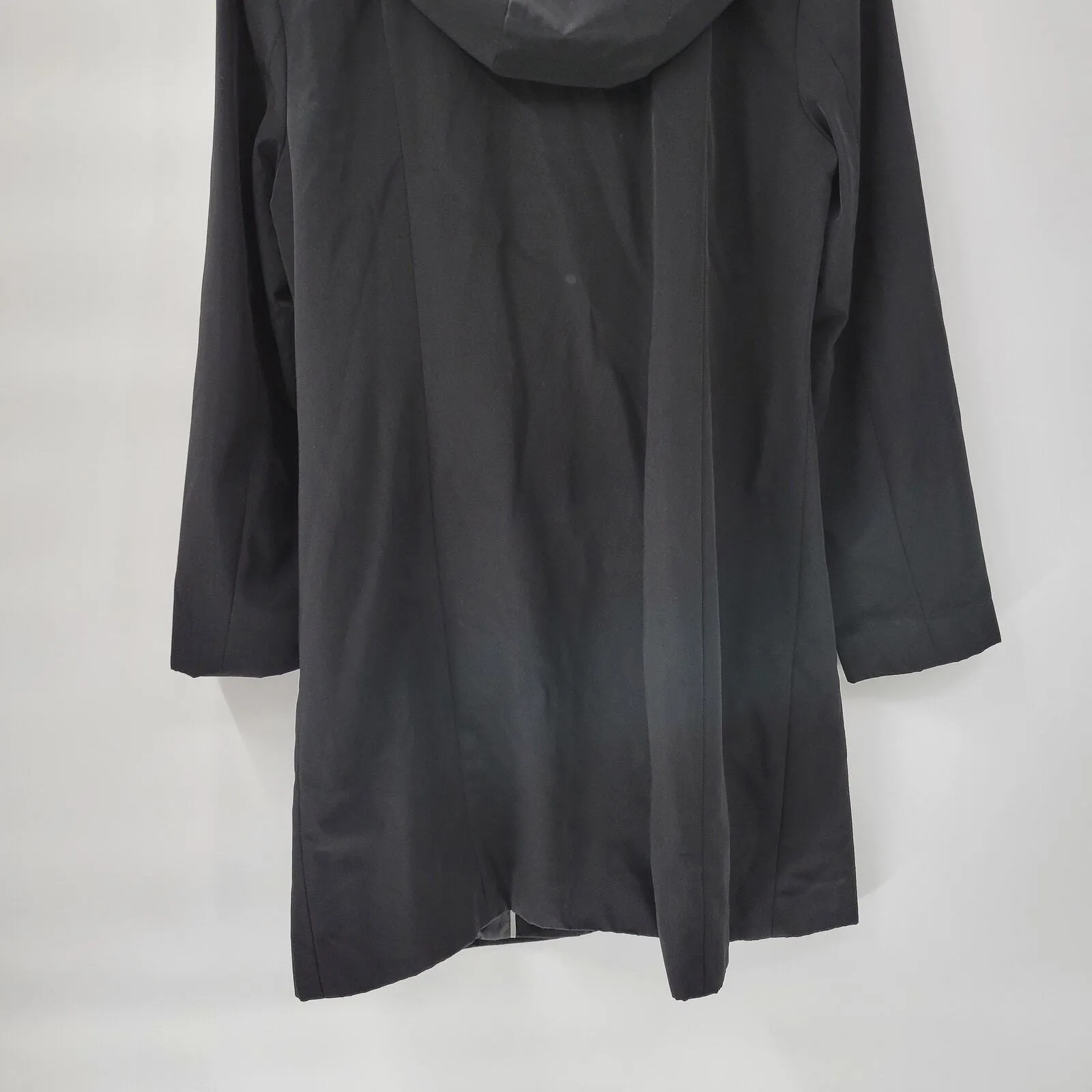 Anne Klein Womens Coat L Black Layered Midi Overcoat Cape Hood Winter Jacket - Image 7