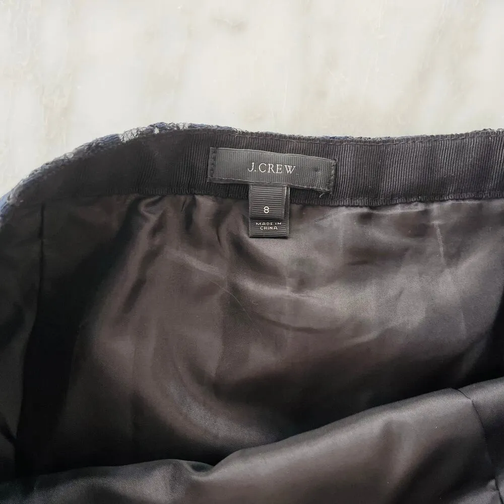 J. Crew Blue Black Lace Mini Skirt 8 Work Party Cocktail Classic Navy Modest - Image 3