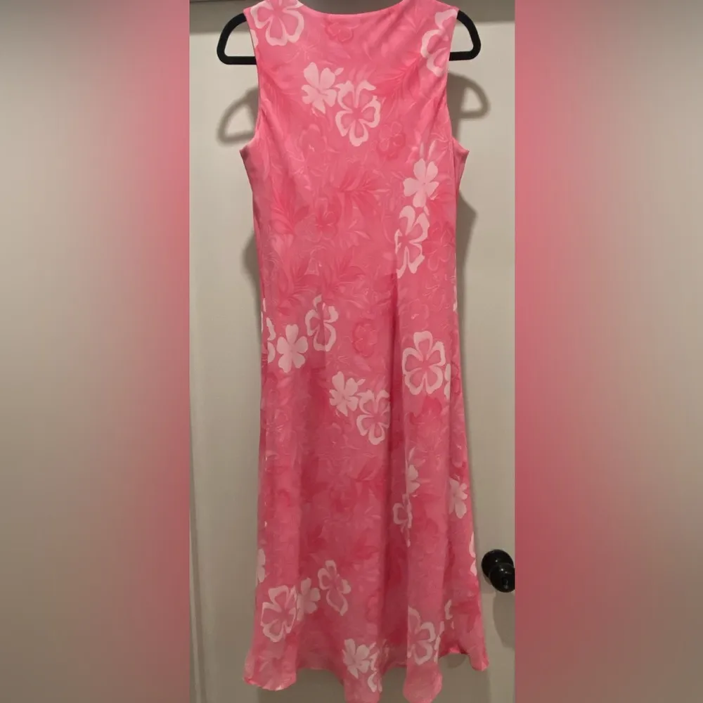 VTG 90s K Studio Pink Hibiscus Floral Print Scoop Neck Sleeveless Maxi Dress - Image 12