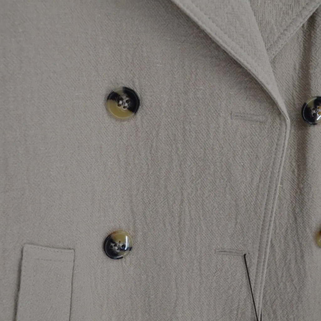 NEW Zara Double Breasted Long Coat Mink Light Beige XS S Textured Cotton Lapel - Image 5