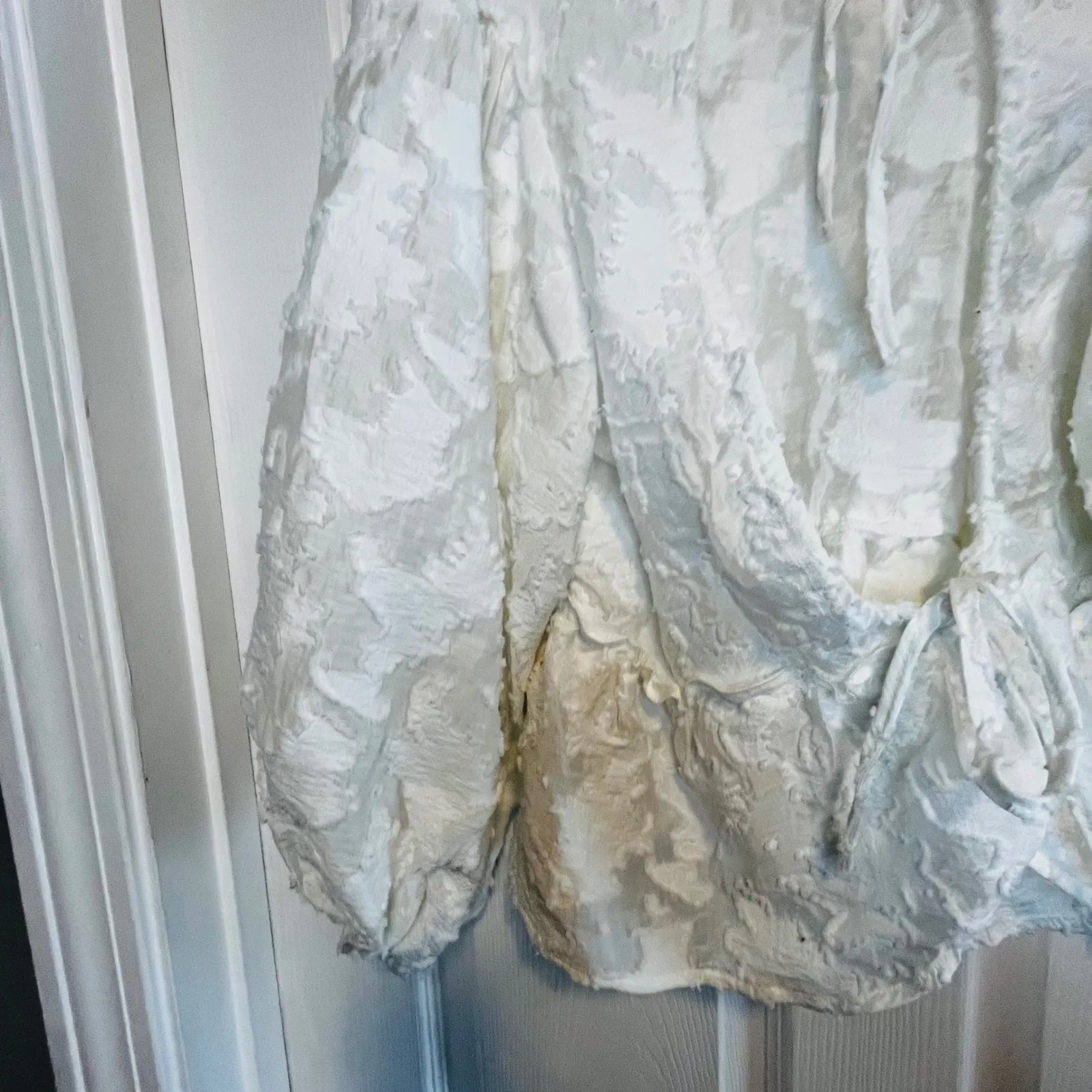 Free People Embroidered Puff Sleeve Peplum Top Ivory Boho Festival Size M Ruffle - Image 12