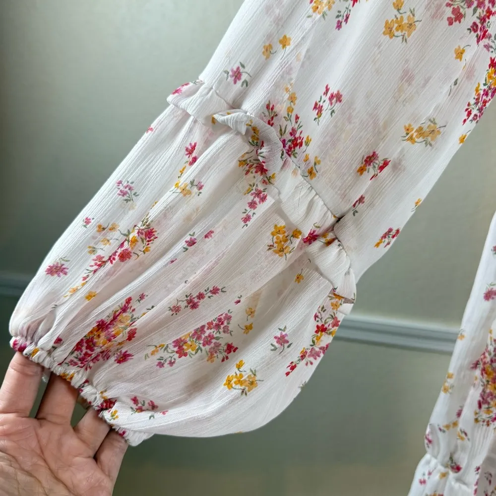 Vince Camuto Floral Tiered Ruffle Dress XS Oversized White Boho Cottagecore - Image 7