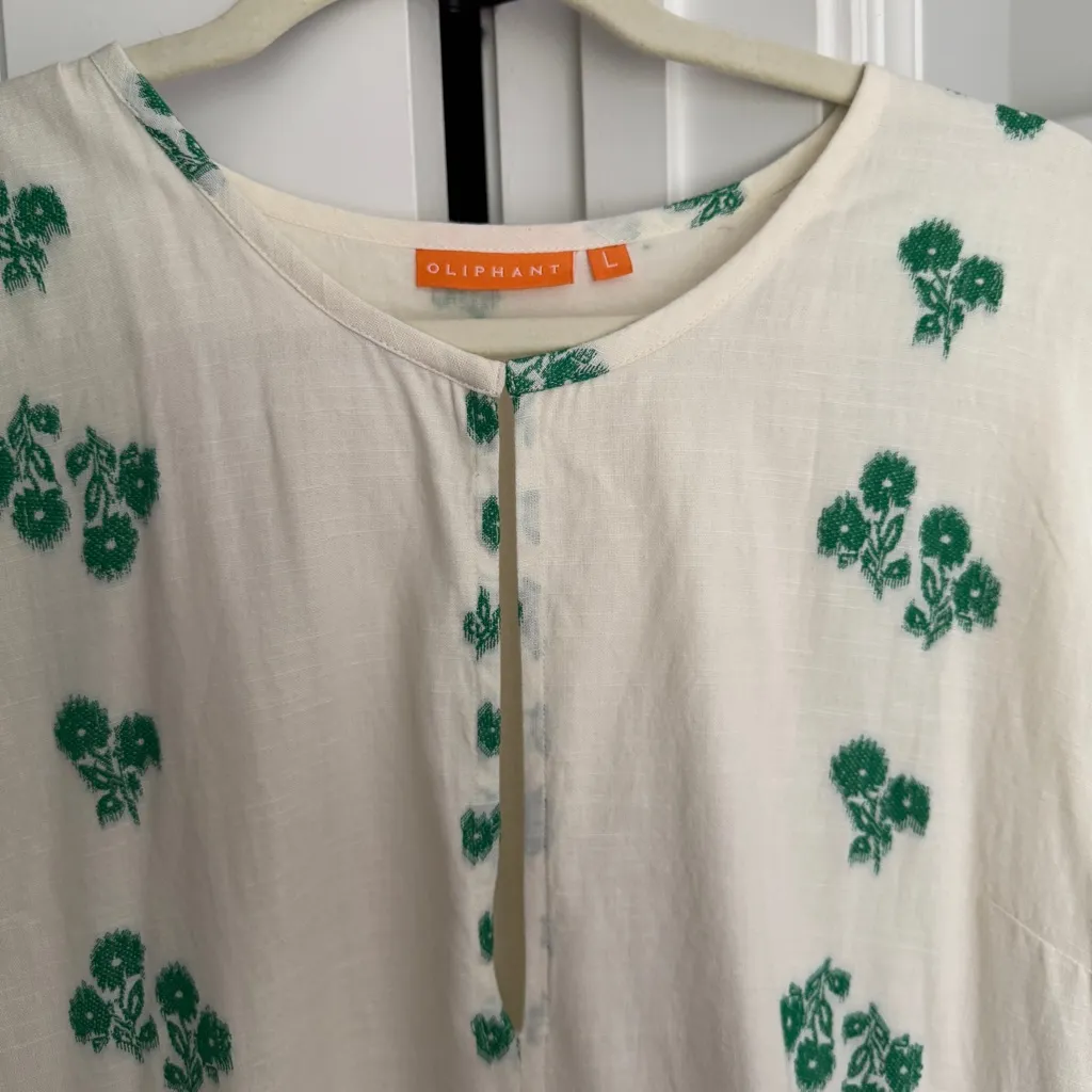 Oliphant Ivory Green Puff Sleeve Maxi Dress V Neck White Size L - Image 3